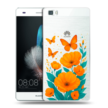 Силиконовый чехол на Huawei P8 Lite с принтом цветы бабочки Силиконовый чехол на Huawei P8 Lite с принтом цветы бабочки