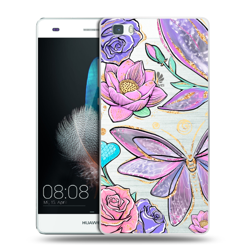 Силиконовый чехол на Huawei P8 Lite с принтом Бабочки и цветы Силиконовый чехол на Huawei P8 Lite с принтом Бабочки и цветы