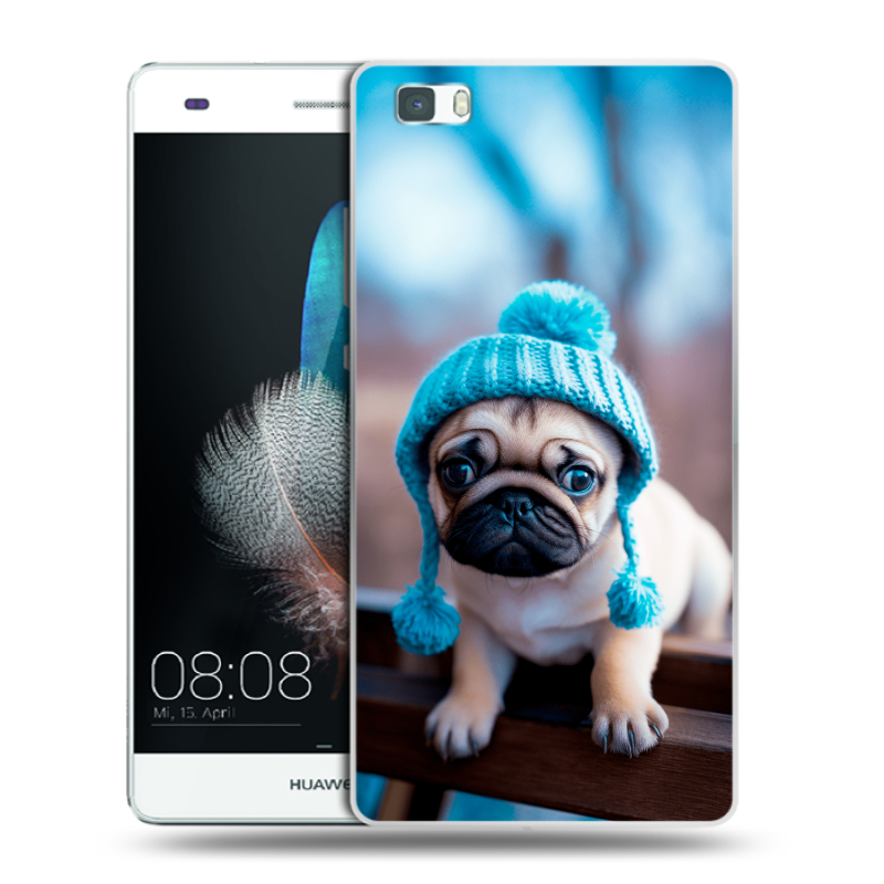 Силиконовый чехол на Huawei P8 Lite с принтом Мопс в шапке Силиконовый чехол на Huawei P8 Lite с принтом Мопс в шапке