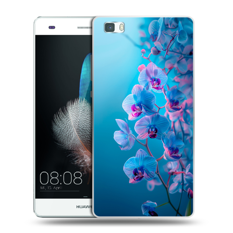 Силиконовый чехол на Huawei P8 Lite с принтом голубые орхидеи Силиконовый чехол на Huawei P8 Lite с принтом голубые орхидеи
