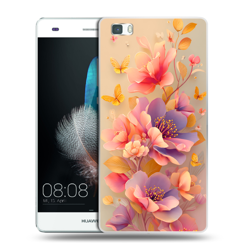 Силиконовый чехол на Huawei P8 Lite с принтом Цветы и бабочки Силиконовый чехол на Huawei P8 Lite с принтом Цветы и бабочки