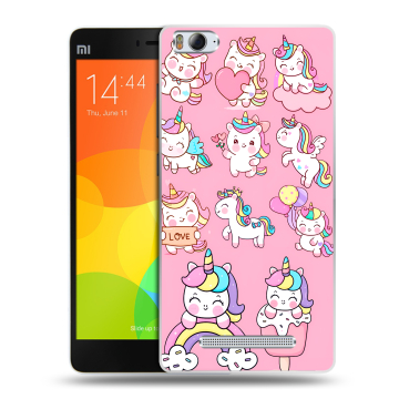 Пластиковый чехол на Xiaomi Mi4i с принтом Единороги и радуга