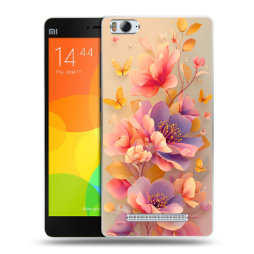 Пластиковый чехол на Xiaomi Mi4i с принтом Цветы и бабочки