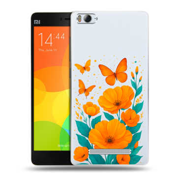 Пластиковый чехол на Xiaomi Mi4i с принтом цветы бабочки