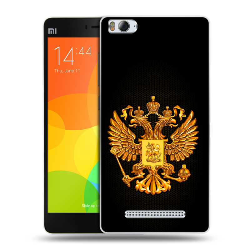 Пластиковый чехол на Xiaomi Mi4i с принтом Герб России желтый Пластиковый чехол на Xiaomi Mi4i с принтом Герб России желтый