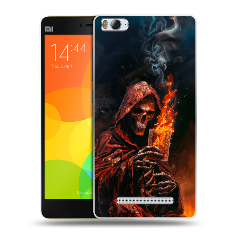Пластиковый чехол на Xiaomi Mi4i с принтом Скелет и карты Пластиковый чехол на Xiaomi Mi4i с принтом Скелет и карты