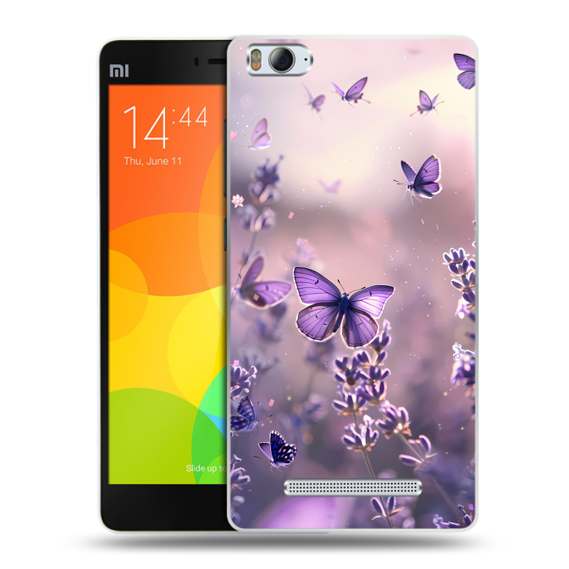 Пластиковый чехол на Xiaomi Mi4i с принтом бабочки и лаванда Пластиковый чехол на Xiaomi Mi4i с принтом бабочки и лаванда
