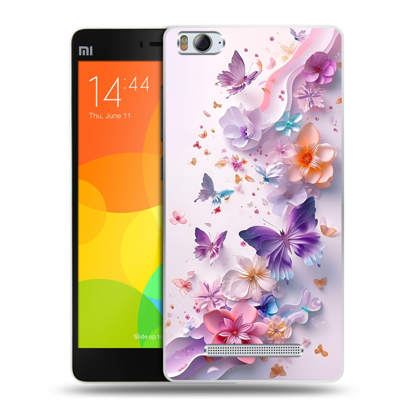 Пластиковый чехол на Xiaomi Mi4i с принтом цветы бабочки Пластиковый чехол на Xiaomi Mi4i с принтом цветы бабочки