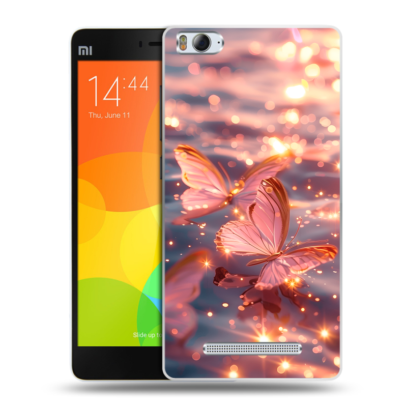Пластиковый чехол на Xiaomi Mi4i с принтом бабочки розовые Пластиковый чехол на Xiaomi Mi4i с принтом бабочки розовые