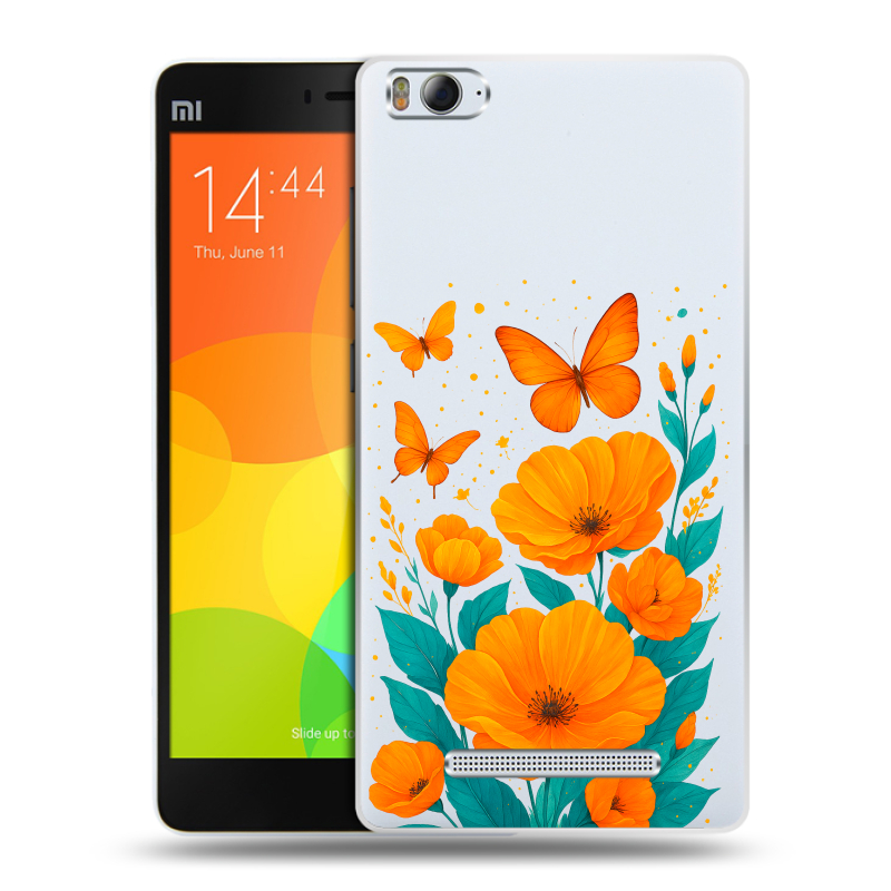 Пластиковый чехол на Xiaomi Mi4i с принтом цветы бабочки Пластиковый чехол на Xiaomi Mi4i с принтом цветы бабочки