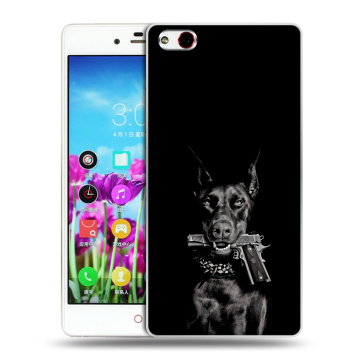 Силиконовый чехол на ZTE Nubia Z9 Max с принтом Доберман и пистолет Силиконовый чехол на ZTE Nubia Z9 Max с принтом Доберман и пистолет
