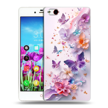 Силиконовый чехол на ZTE Nubia Z9 Max с принтом цветы бабочки
