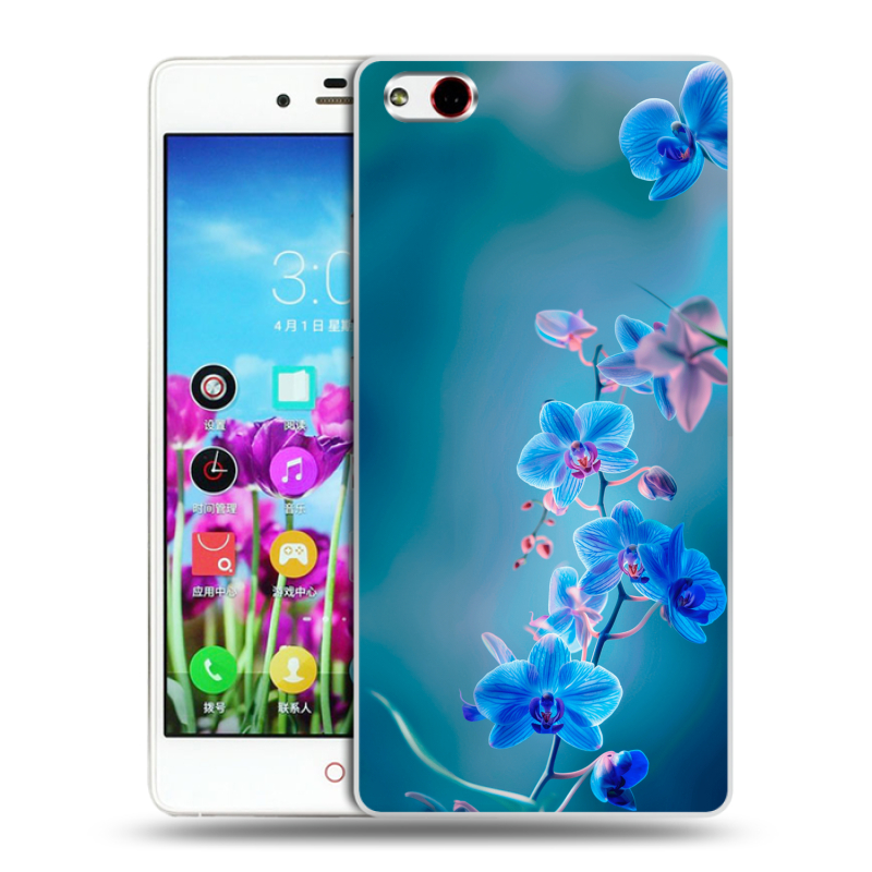 Силиконовый чехол на ZTE Nubia Z9 Max с принтом Голубые цветы Силиконовый чехол на ZTE Nubia Z9 Max с принтом Голубые цветы