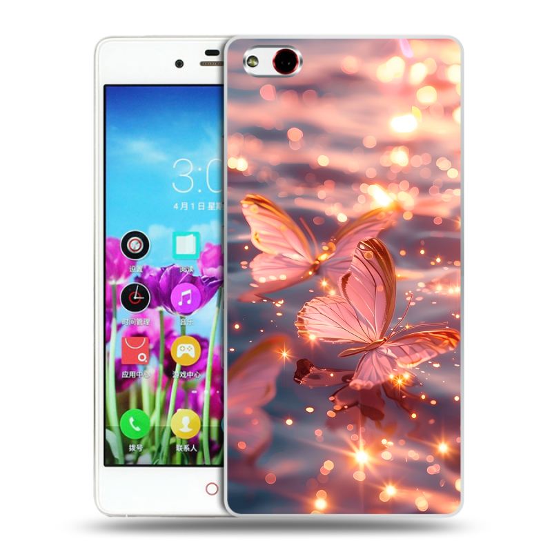 Силиконовый чехол на ZTE Nubia Z9 Max с принтом бабочки розовые Силиконовый чехол на ZTE Nubia Z9 Max с принтом бабочки розовые