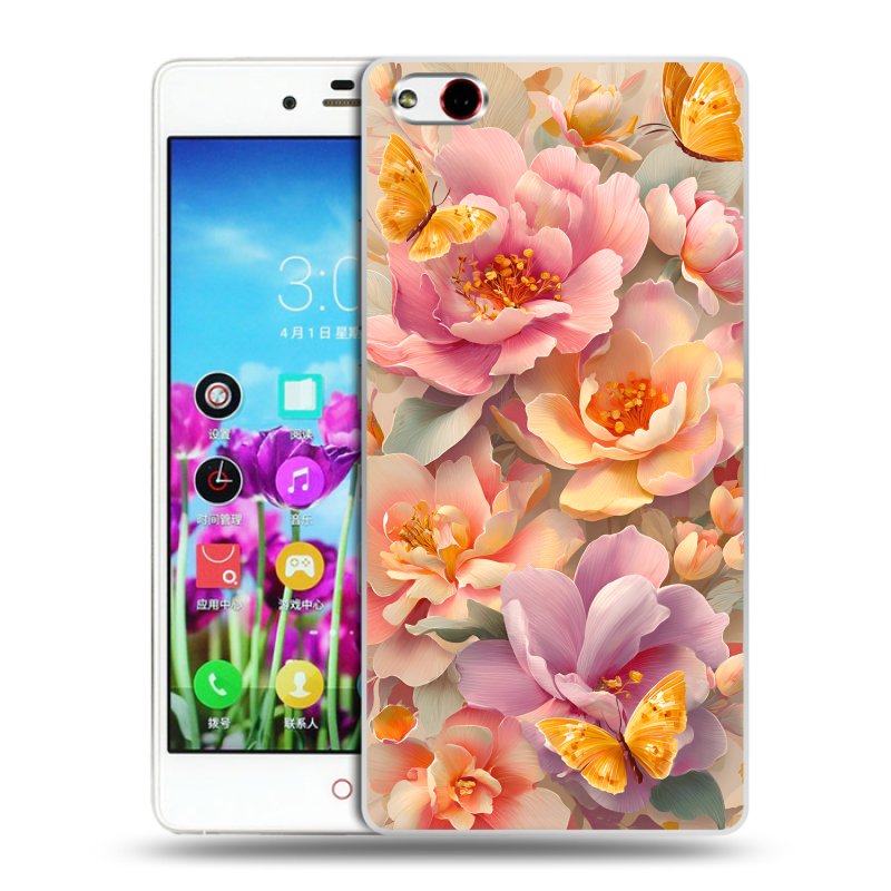 Силиконовый чехол на ZTE Nubia Z9 Max с принтом Цветы и бабочки Силиконовый чехол на ZTE Nubia Z9 Max с принтом Цветы и бабочки