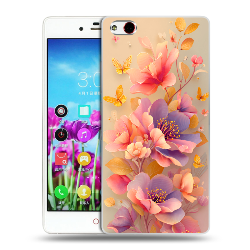 Пластиковый чехол на ZTE Nubia Z9 Max с принтом Цветы и бабочки Пластиковый чехол на ZTE Nubia Z9 Max с принтом Цветы и бабочки