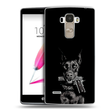 Силиконовый чехол на LG G4 Stylus с принтом Доберман и пистолет