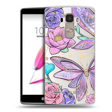 Силиконовый чехол на LG G4 Stylus с принтом Бабочки и цветы