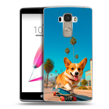 Силиконовый чехол на LG G4 Stylus с принтом Корги на скейте