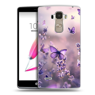 Силиконовый чехол на LG G4 Stylus с принтом бабочки и лаванда