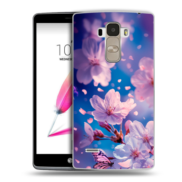 Силиконовый чехол на LG G4 Stylus с принтом цветы бабочки