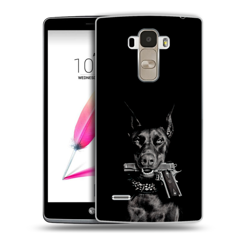 Силиконовый чехол на LG G4 Stylus с принтом Доберман и пистолет Силиконовый чехол на LG G4 Stylus с принтом Доберман и пистолет