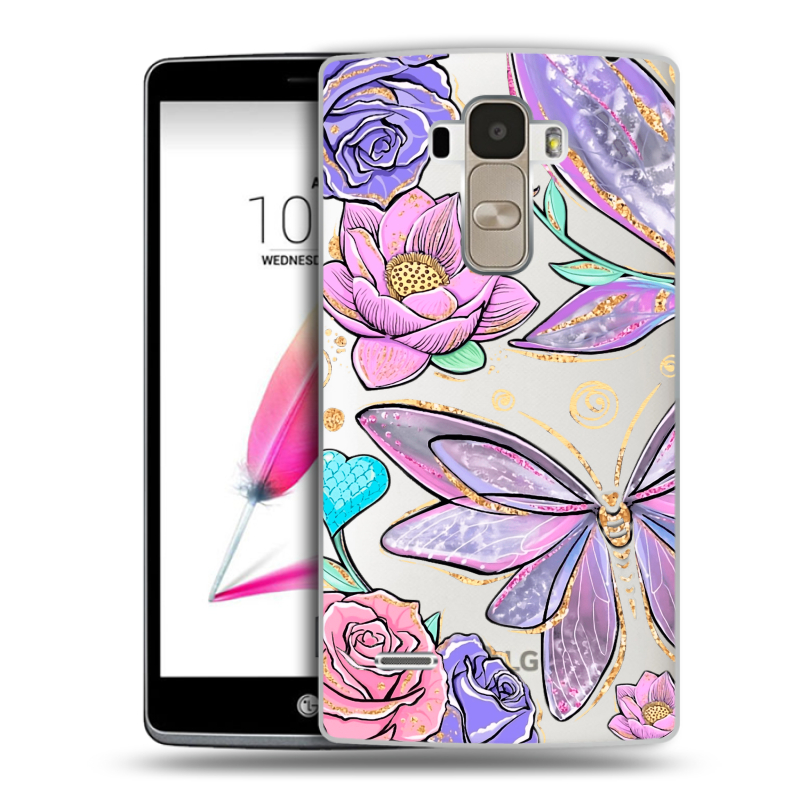 Пластиковый чехол на LG G4 Stylus с принтом Бабочки и цветы Пластиковый чехол на LG G4 Stylus с принтом Бабочки и цветы
