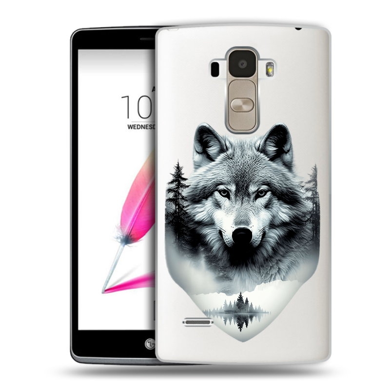 Пластиковый чехол на LG G4 Stylus с принтом Волк в лесу Пластиковый чехол на LG G4 Stylus с принтом Волк в лесу