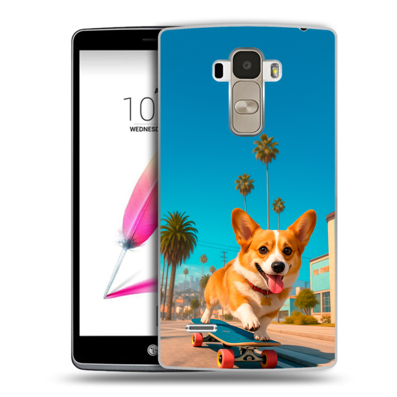 Силиконовый чехол на LG G4 Stylus с принтом Корги на скейте Силиконовый чехол на LG G4 Stylus с принтом Корги на скейте