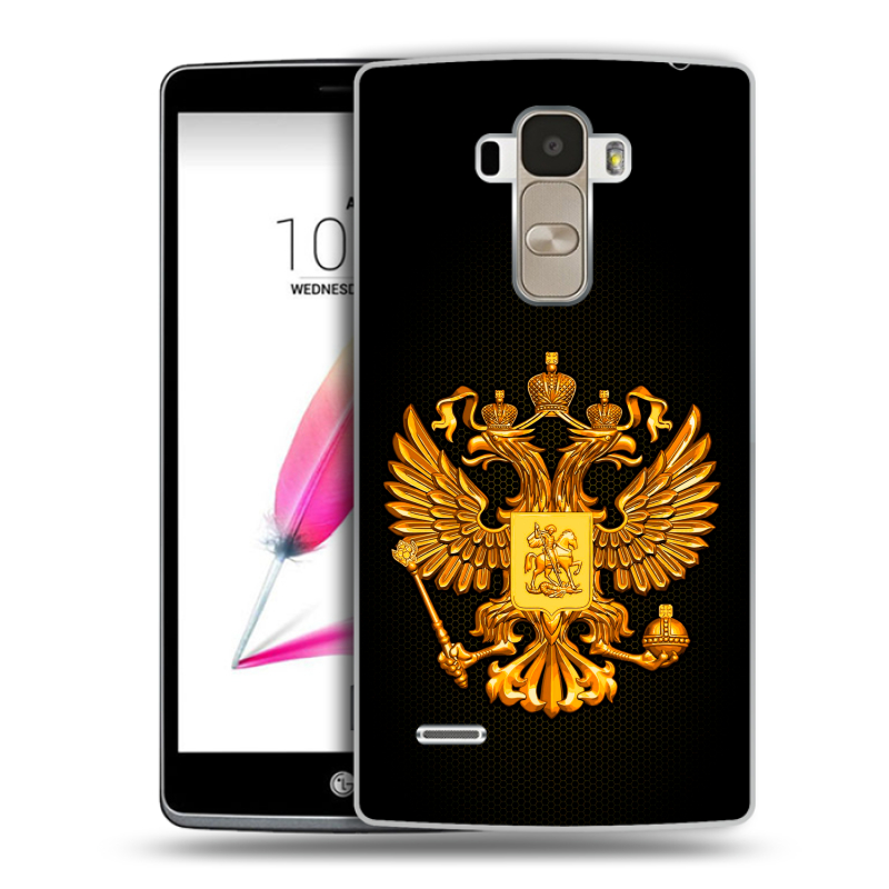 Пластиковый чехол на LG G4 Stylus с принтом Герб России желтый Пластиковый чехол на LG G4 Stylus с принтом Герб России желтый