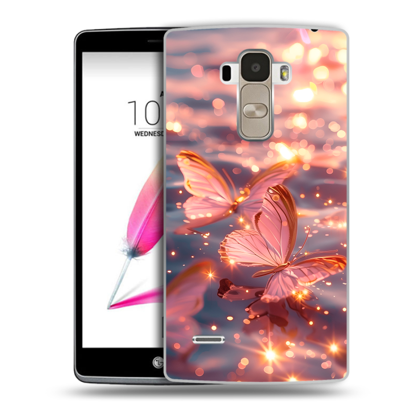Силиконовый чехол на LG G4 Stylus с принтом бабочки розовые Силиконовый чехол на LG G4 Stylus с принтом бабочки розовые