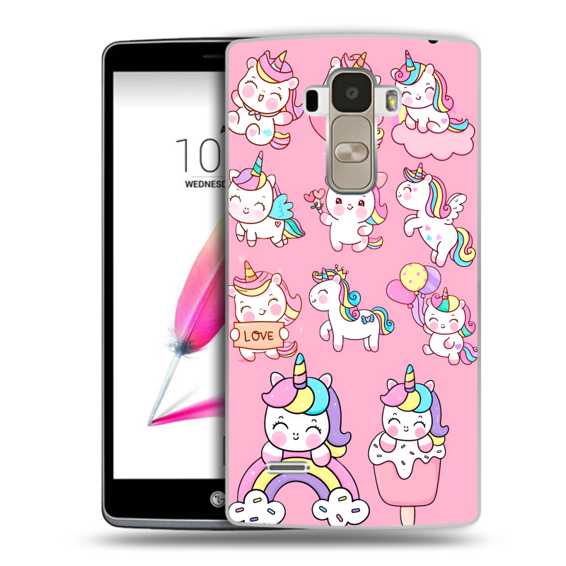 Пластиковый чехол на LG G4 Stylus с принтом Единороги и радуга Пластиковый чехол на LG G4 Stylus с принтом Единороги и радуга