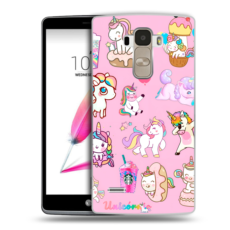 Силиконовый чехол на LG G4 Stylus с принтом розовые единороги Силиконовый чехол на LG G4 Stylus с принтом розовые единороги