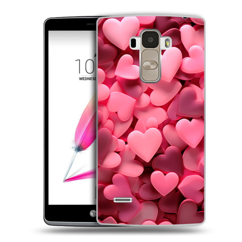 Силиконовый чехол на LG G4 Stylus с принтом розовые сердечки Силиконовый чехол на LG G4 Stylus с принтом розовые сердечки