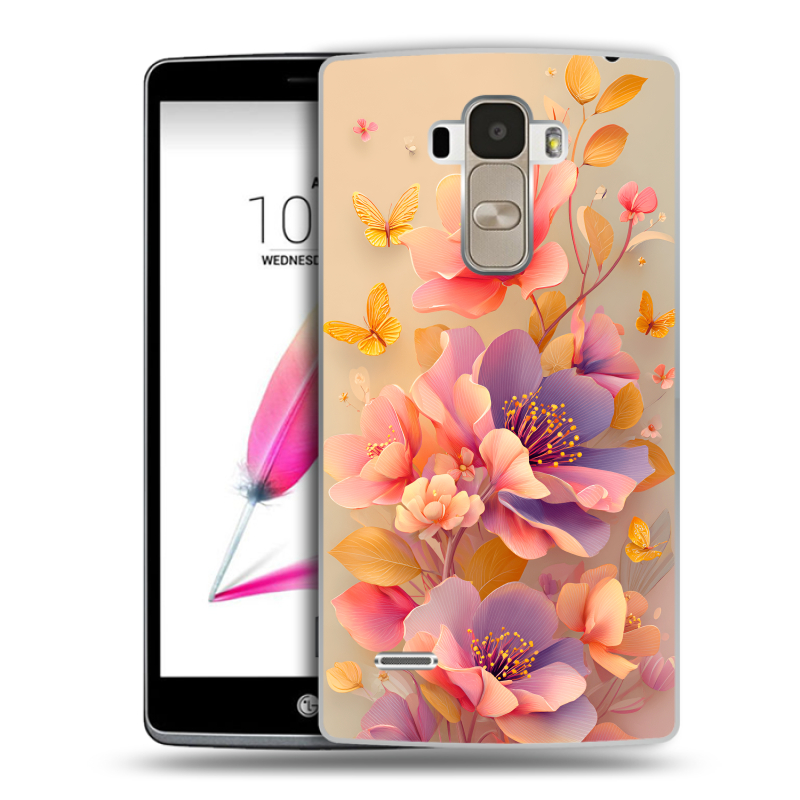 Пластиковый чехол на LG G4 Stylus с принтом Цветы и бабочки Пластиковый чехол на LG G4 Stylus с принтом Цветы и бабочки