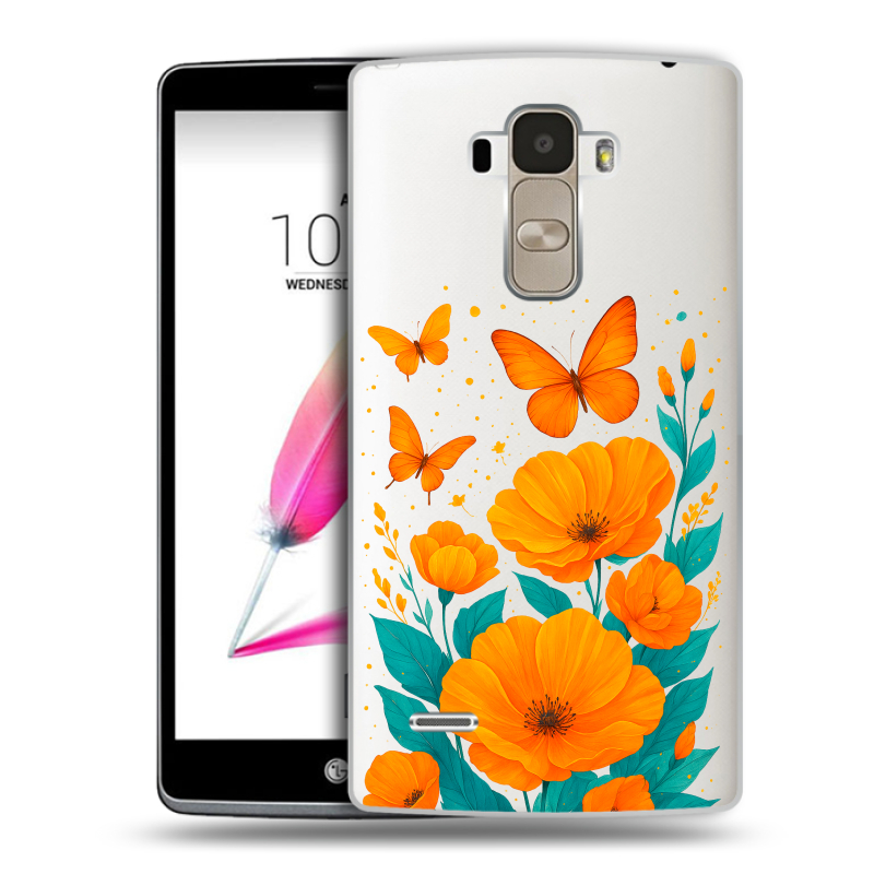 Пластиковый чехол на LG G4 Stylus с принтом цветы бабочки Пластиковый чехол на LG G4 Stylus с принтом цветы бабочки
