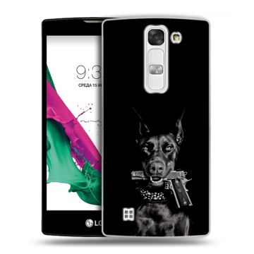 Силиконовый чехол на LG G4c с принтом Доберман и пистолет Силиконовый чехол на LG G4c с принтом Доберман и пистолет