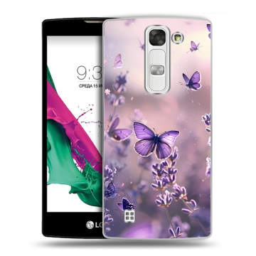 Силиконовый чехол на LG G4c с принтом бабочки и лаванда Силиконовый чехол на LG G4c с принтом бабочки и лаванда