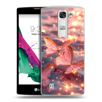Силиконовый чехол на LG G4c с принтом бабочки розовые Силиконовый чехол на LG G4c с принтом бабочки розовые