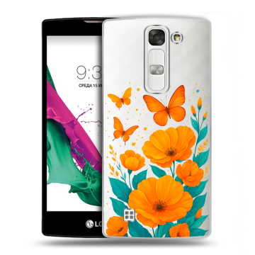 Силиконовый чехол на LG G4c с принтом цветы бабочки Силиконовый чехол на LG G4c с принтом цветы бабочки