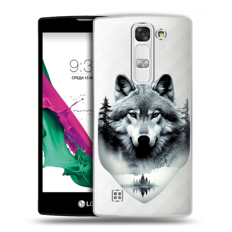 Силиконовый чехол на LG G4c с принтом Волк в лесу Силиконовый чехол на LG G4c с принтом Волк в лесу