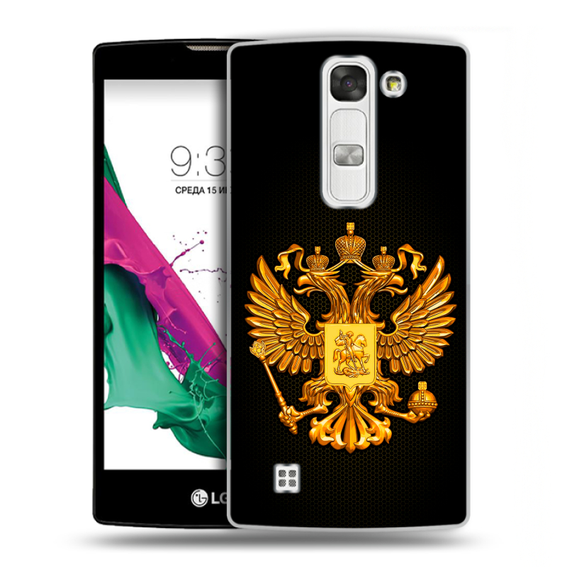 Силиконовый чехол на LG G4c с принтом Герб России желтый Силиконовый чехол на LG G4c с принтом Герб России желтый