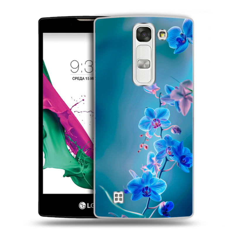 Силиконовый чехол на LG G4c с принтом Голубые цветы Силиконовый чехол на LG G4c с принтом Голубые цветы