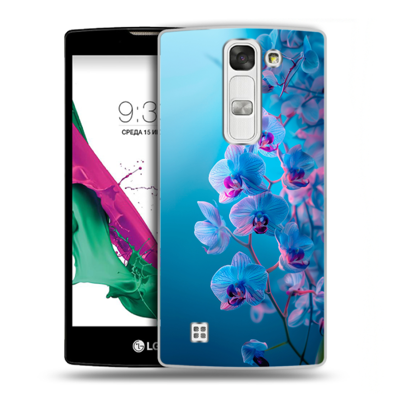 Силиконовый чехол на LG G4c с принтом голубые орхидеи Силиконовый чехол на LG G4c с принтом голубые орхидеи