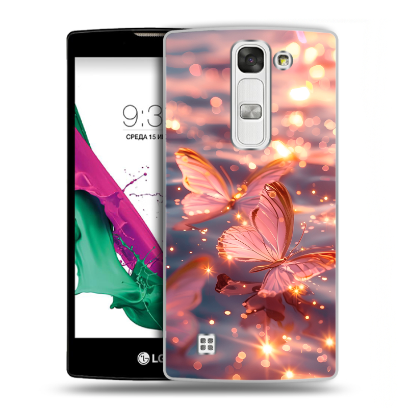 Силиконовый чехол на LG G4c с принтом бабочки розовые Силиконовый чехол на LG G4c с принтом бабочки розовые