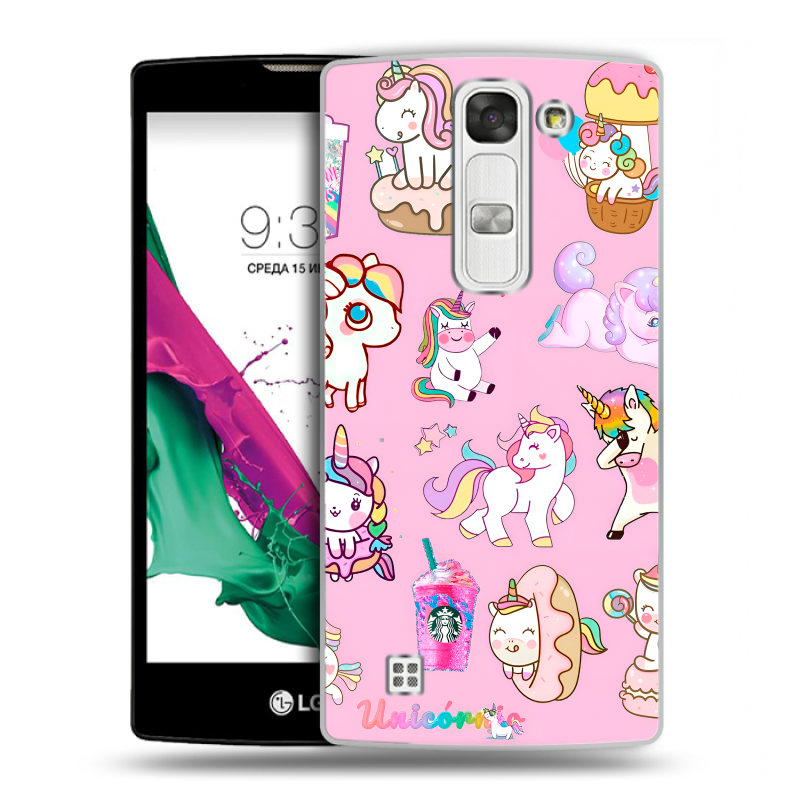 Силиконовый чехол на LG G4c с принтом розовые единороги Силиконовый чехол на LG G4c с принтом розовые единороги