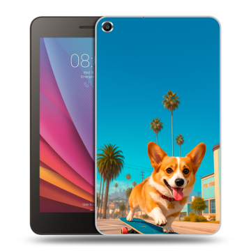 Силиконовый чехол на Huawei MediaPad T1 7.0 с принтом Корги на скейте
