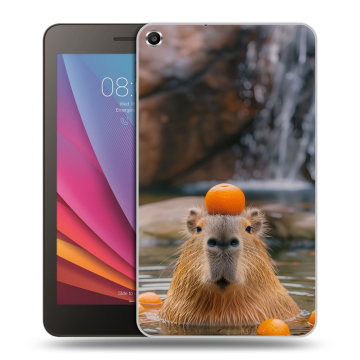 Силиконовый чехол на Huawei MediaPad T1 7.0 с принтом Капибара с апельсином