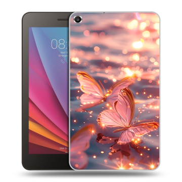Силиконовый чехол на Huawei MediaPad T1 7.0 с принтом бабочки розовые
