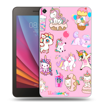 Силиконовый чехол на Huawei MediaPad T1 7.0 с принтом розовые единороги
